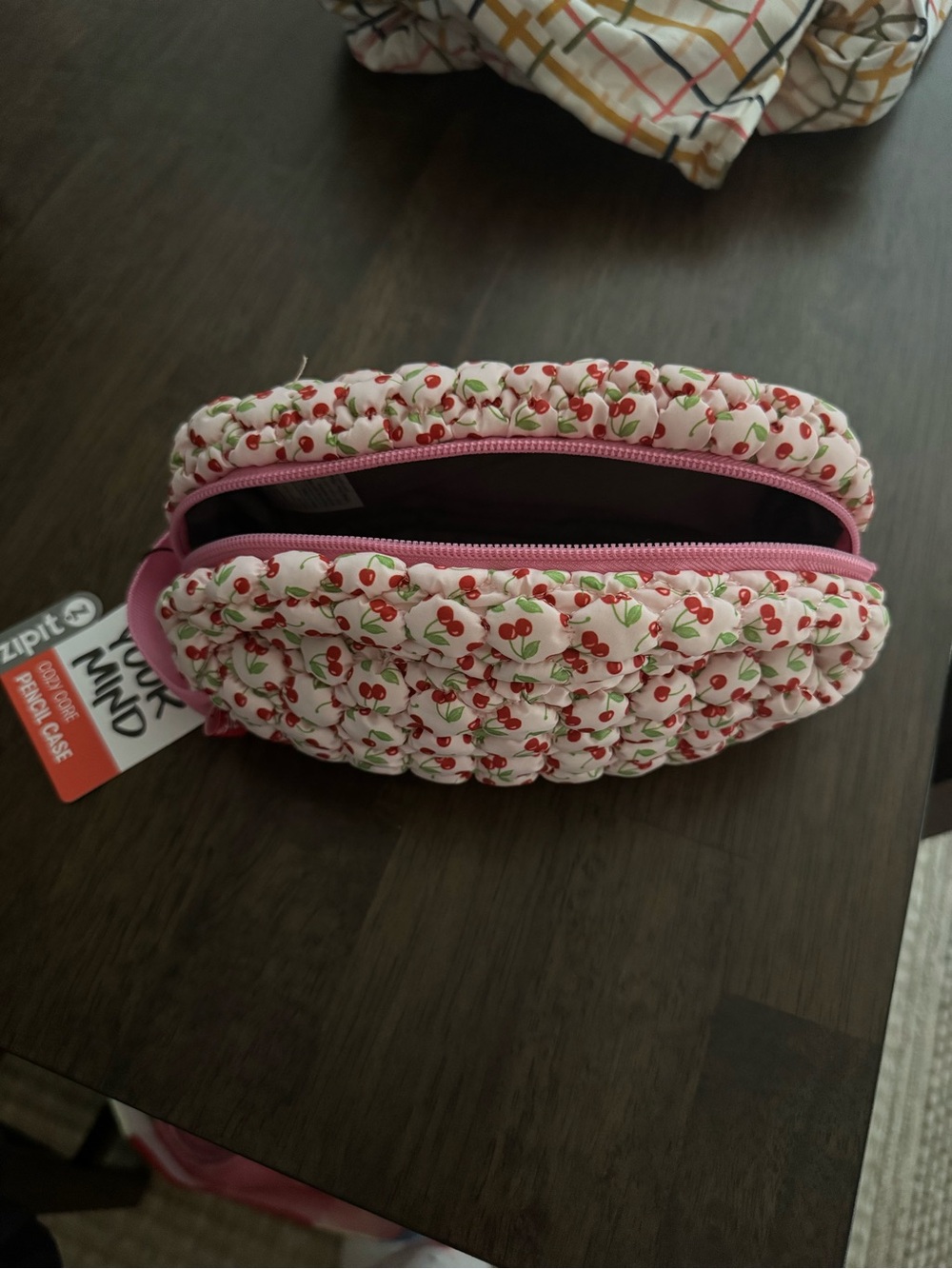 Cherries Quilted pencil case Cosmetic Pouch - Pink Cherry Print